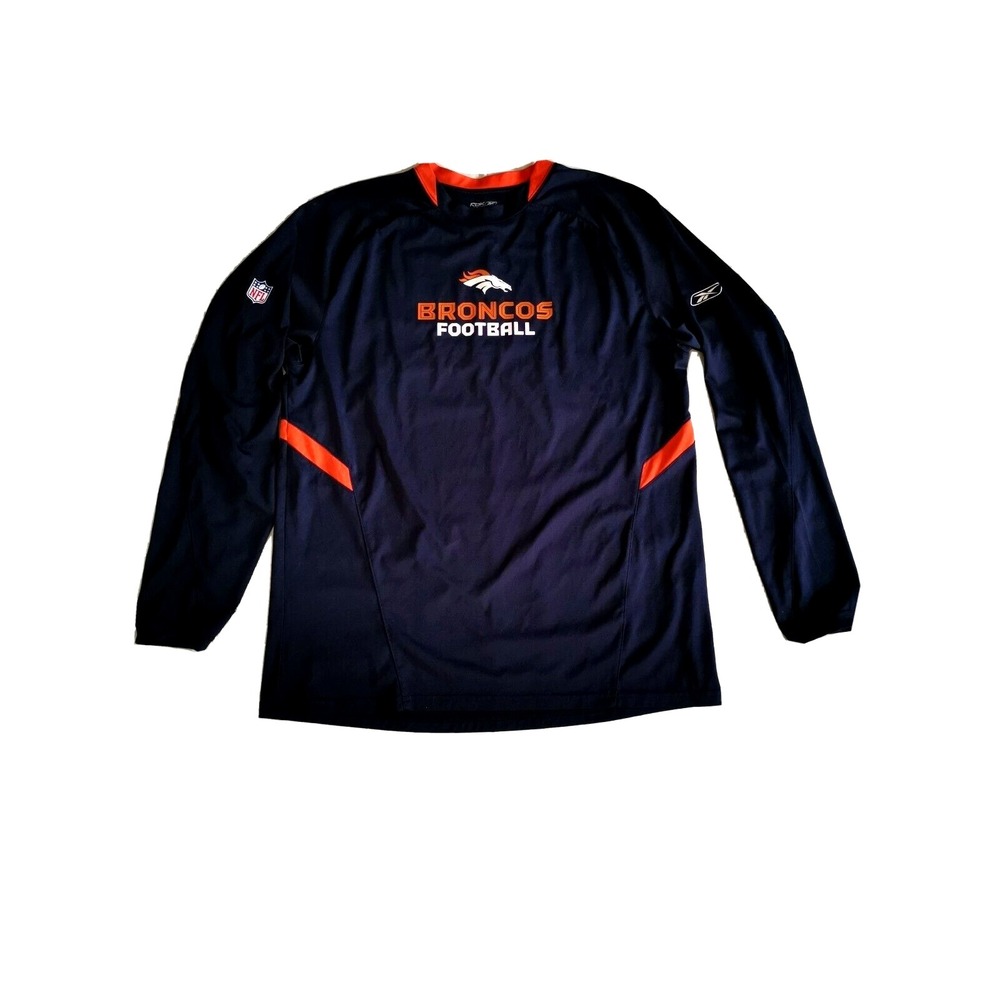 Broncos NFL long sleeve Men's shirt Blue Orange‎ white size M, PIT TO PIT 23 IN